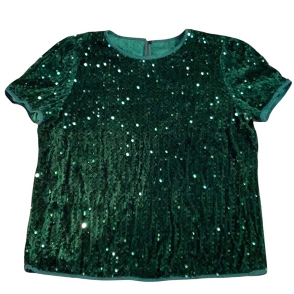 Sequin Dark Green Sparkly All Over Evening Party Top XL - Picture 5 of 8